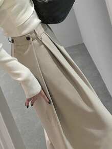 DAZY Pantaloni casual a gamba ampia e morbidi, con decorazioni a bottone e pieghe, per tutte le stagioni