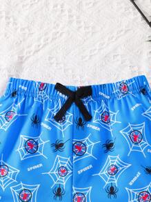 Young Boy Spider Print Drawstring Waist Loose Casual Shorts, School, Campus, College - Multicolor - View 4