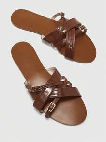 CUCCOO BIZCHIC Sandalias planas minimalistas casuales para mujer, para el verano - Marrón - Ver 9