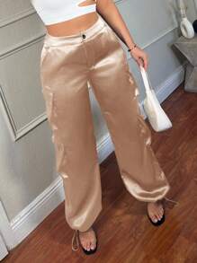 SHEIN SXY 节日街头风格女士休闲工装裤，带 3D 口袋