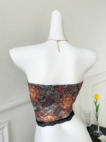 Comfortcana Débardeur casual d'été grande taille avec empiècement en dentelle et motifs étoiles et lune - Multicolore - Voir 2
