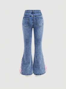 SHEIN Tween Girl Simple Fashionable Denim Jeans, Summer - Medium Wash - View 2