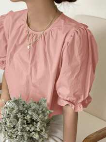 DAZY Camicia donna a maniche corte e ampie, legata in vita, a tinta unita, verde menta, adatta per primavera/estate