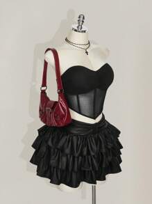 SHEIN ICON Plus Size Ruched Bandana Hem Mesh Tube Black Corset Top - Black - View 6