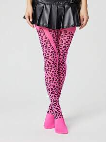 ROMWE Goth 1 双深色豹纹紧身裤，适合搭配裙子，四季皆宜 - 玫紅色 - 查看 6