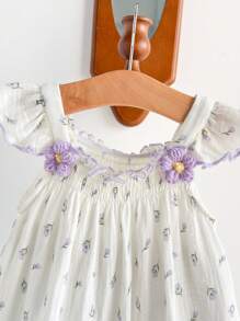 Cozy Pixies Baby Girls' Floral Pattern Square Collar Ruffle Hem Sleeveless Romper, Casual & Versatile - Purple - View 6