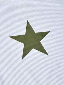 SHEIN ChillGRL 两件套少女星形印花抽绳下摆上衣搭配撞色拉链口袋工装裤，休闲街头风，春夏假日装。 - 軍綠色 - 查看 6