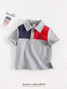Cozy Pixies Baby Boy/Girl Contrast Color Knit Soft Collared Short Sleeve Pullover Top - Grey - View 1