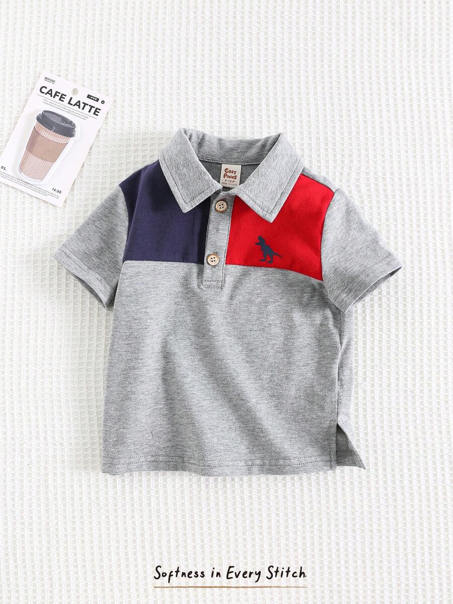Cozy Pixies Baby Boy/Girl Contrast Color Knit Soft Collared Short Sleeve Pullover Top - Grey - View 1