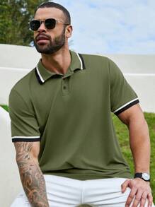 SHEIN Manfinity Homme Men Plus Size Contrast Button Half-Placket Short Sleeve Casual Polo Shirt For Summer