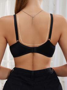 SHEIN 1 件性感网眼刺绣轻薄衬垫钢圈包裹支撑内衣文胸 - 黑色 - 查看 2