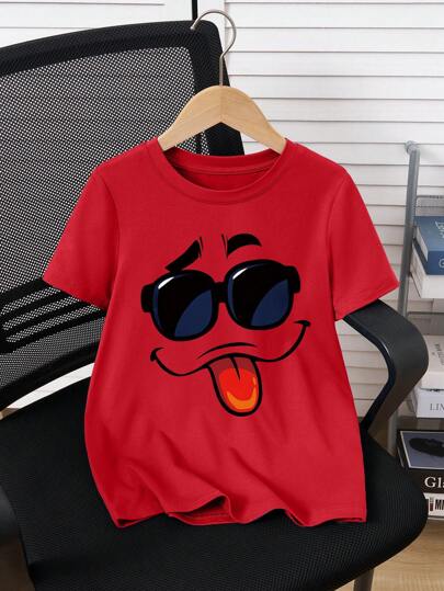 SHEIN Tween Boy Casual Minimalist Sunglasses & Print Short Sleeve T-Shirt Graphic Tops Summers