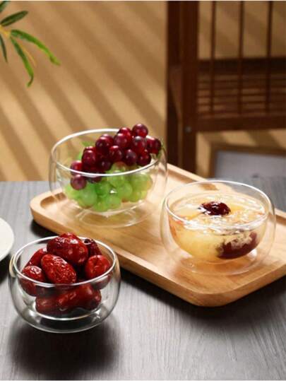 1pc Transparent High Borosilicate Glass Tableware, Double-Layer Glass Bowl For Fruit, Yogurt, Baking And Salad ,Kitchen, Gift