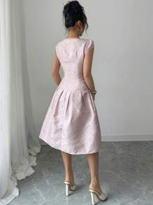 SHEIN PETITE Váy dài vừa phải vải jacquard cho nữ 2025, thời trang - Hồng - Xem 2