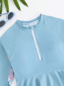 可爱少女椰子树印花分体泳衣套装