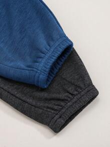 SHEIN 嬰兒男寶寶裝裝飾性編織標籤彈性口袋長褲套裝 - 彩色 - 查看 5