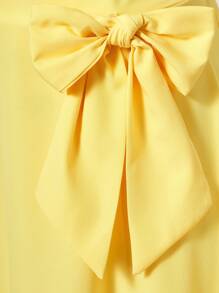 少女（女孩）优雅简约黑色编织裙，带可拆卸蝴蝶结装饰，高腰，百搭春夏季，可搭配衬衫、T 恤、Polo 衫，适合情人节 - 黃色 - 查看 3