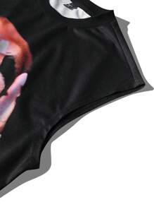 PAVTROS 男式圆领无袖图案印花休闲背心 说唱歌手 T 恤 图案 T 恤 男式 图案 T 恤 图案 T 恤 男式 图案 T 恤 图案 T 恤 男式 - 黑色 - 查看 5