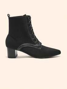 CUCCOO BASICS Botas de tacón alto de media pantorrilla de unicolor y versátiles de moda - Negro - Ver 5