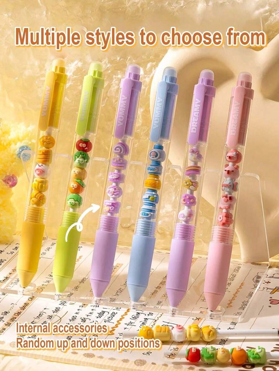 SHEIN 4/6pcs Cute Push-Button Ballpoint Pen, 0.5mm Tip, Smudge-Proof, Smooth Writing, Comfortable Grip, Suitable For Exams, Office Use, Signature, Carbon Ink