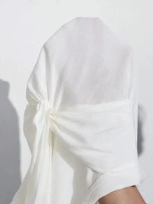 Lumivelle Women's V-Neck Twist Tie Linen Bamboo Fiber Casual Sexy City Shirt, Spring/Summer