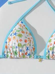 SHEIN Swim Nuevos conjuntos de bikini sexy con estampado de estrella de mar en patchwork de colores, cierre de atar en el cuello para mujeres 2022 - Multicolor - Ver 1