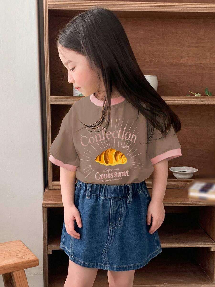 Dazy Kids Young Girl Short Sleeve Printed T-Shirt, Young Girl Autumn Fashion - Coffee Brown - View 1