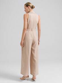 Ontre 2025 Summer New Arrival Women's Belted Contrast Color Collared Jumpsuit, Business Casual Daily Commute Elegant For Beach Resort, Wedding Guest, Country Music Festival, Brunch, Airport Outfit, Stockholm Style, American Independence Day