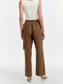 SHEIN Clasi Pantalones casuales con textura y lazo lateral para mujer - Marrón - Ver 2