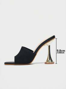 CUCCOO SZL Women's Sexy Open Toe Slip-On Mules, Breathable PU Leather High Heel Party Sandals With Unique Heel Design - Black - View 3