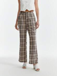 SHEIN Clasi Pantaloni da lavoro vintage a zampa di elefante con motivo a quadri, versatili