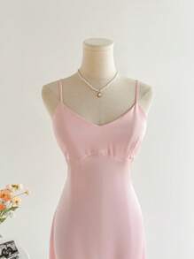 Elamini Vrouwen Elegante Roze Sexy Spaghettiband Taille Definiërende Midi-jurk