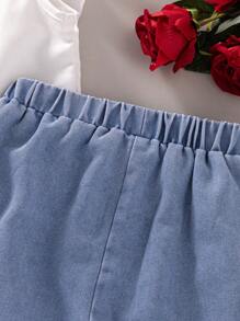 SHEIN Young Girls 2pcs Set: Ruffle Front Sleeveless Blouse + Letter Graphic Distressed Denim Pants - Multicolor - View 6