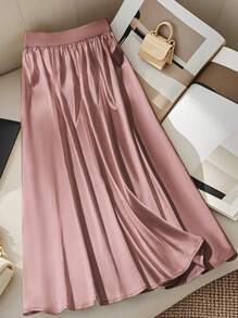 SHEIN Clasi Women Solid Color Knotted Waist Elegant Commuter Skirt - Pink - View 2