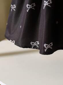 Girl's Bow Print Peter Pan Collar Cap Sleeve A-Line Dress