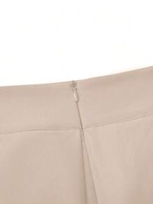 SHEIN PETITE 女士纯色褶皱优雅办公/通勤裙 - 杏色 - 查看 3