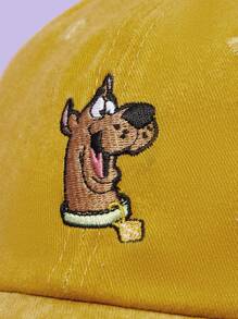 SCOOBY-DOO X SHEIN Fashionable Casual Scooby Dog Embroidered Washed Baseball Cap - Yellow - View 3