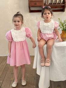 LMoss Kids 女婴编织格子撞色领连体衣