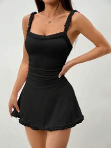 SHEIN PETITE Falda con tirantes de cable rosa