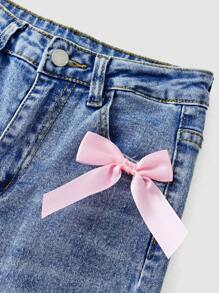 SHEIN Tween Girl Simple Fashionable Denim Jeans, Summer - Medium Wash - View 3