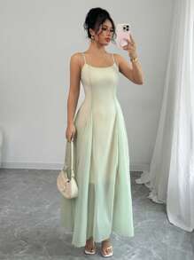 Chiquease Women's Spring/Summer Sleeveless Long Dress, Green, Fashionable & Romantic - Green - View 4