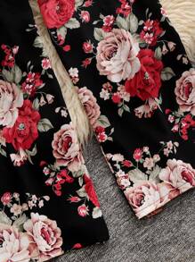 SHEIN LUNE Court Retro  2pcs/Set Plus Size Women Holiday Floral Print Blouse And Pants Set - Multicolor - View 3