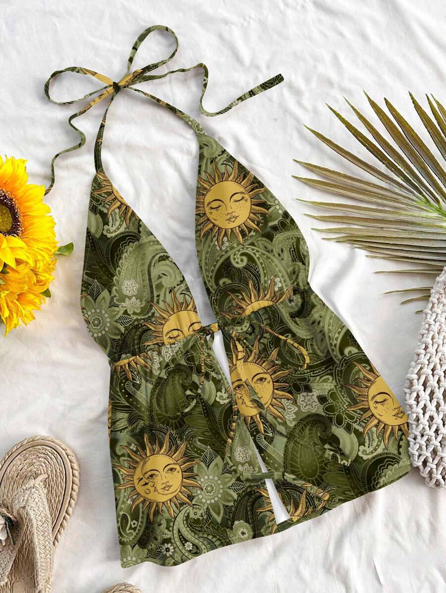 Soleia Áo ba lỗ hở lưng họa tiết mặt trời vàng giản dị dành cho nữ, thích hợp cho mùa hè - Nhiều màu - Xem 1