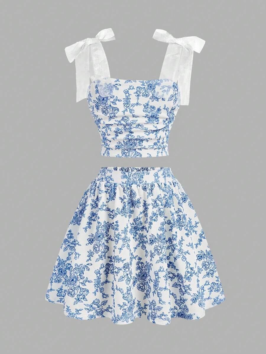 SHEIN Girlism 2 件 Tween Girl 休闲简约套装：舒适吊带背心和迷你裙