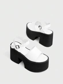 Sugerpunk Women's White Open Toe Platform Chunky Heel Strap Clogs, Minimalist Casual Summer Shoes, Fashion Ankle Strap Wedge High Heels - White - View 4