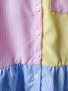 SHEIN 女婴 0-3 岁 日常休闲条纹拼接短袖衬衫裙 - 彩色 - 查看 6