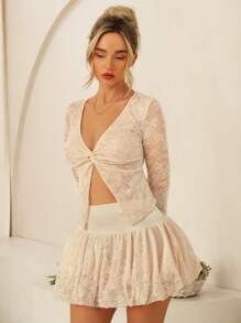 Glamine Women's Front Twist V-Neck Long Sleeve Sexy Top Fall Cloth For Women - Apricot - View 4