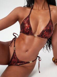 Swim Vcay Bộ đồ bơi Tankini in họa tiết da rắn buộc dây bên hông đi biển mùa hè mới, bộ đồ bơi gợi cảm cho nữ - Nhiều màu - Xem 3