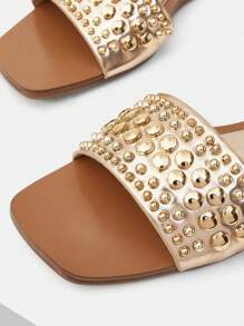MOTF PREMIUM SQUARE TOE STUDDED FLAT SANDALS - Champagne - View 5