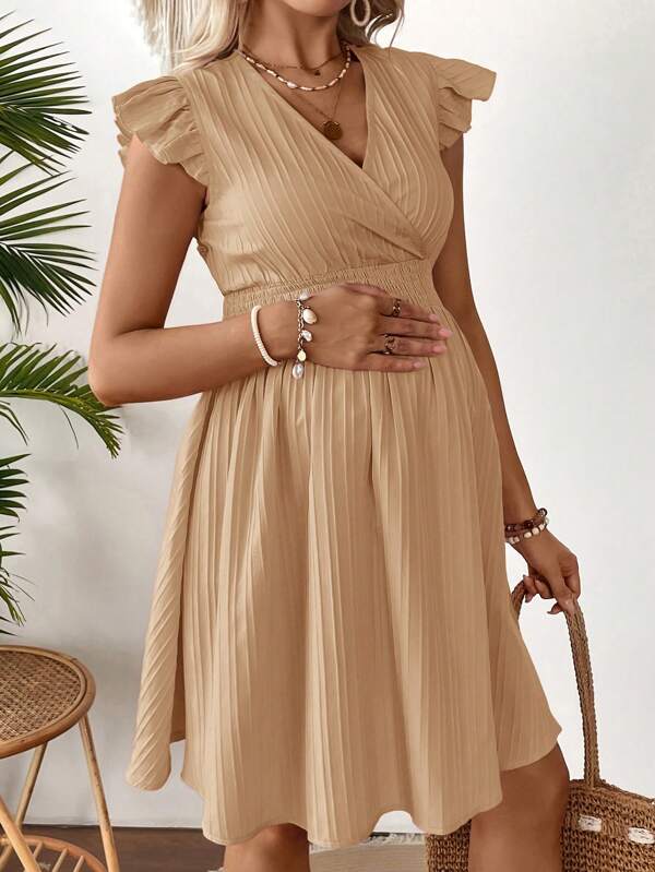 SHEIN Vestido casual de embarazo de unicolor con mangas cortas para mujeres embarazadas